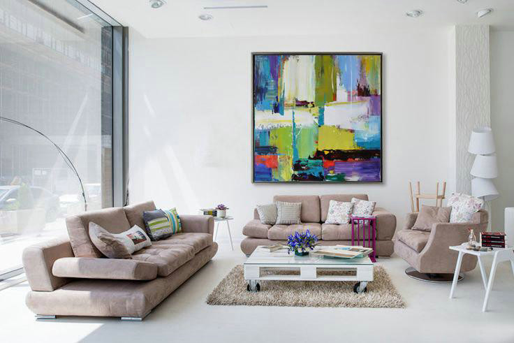 Handmade Large Contemporary Art,Oversized Palette Knife Painting Contemporary Art On Canvas,Extra Large Canvas Art,Handmade Acrylic Painting,Green,Yellow,White,Purple,Blue,Red.etc
